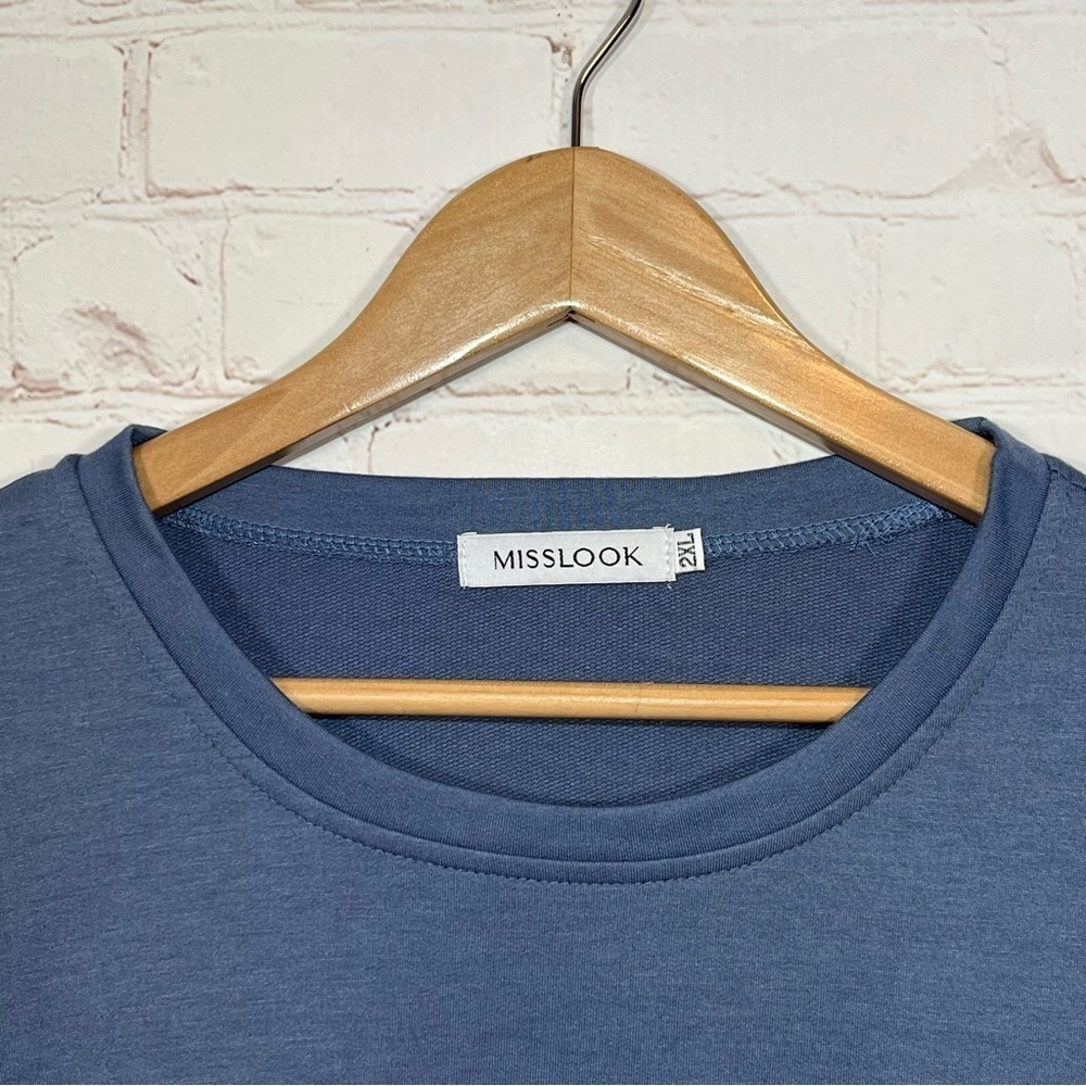 MISSLOOK Just Breathe Shirt Womens 2XL Blue Long Sleeve Crew Neck - Picture 3 of 7